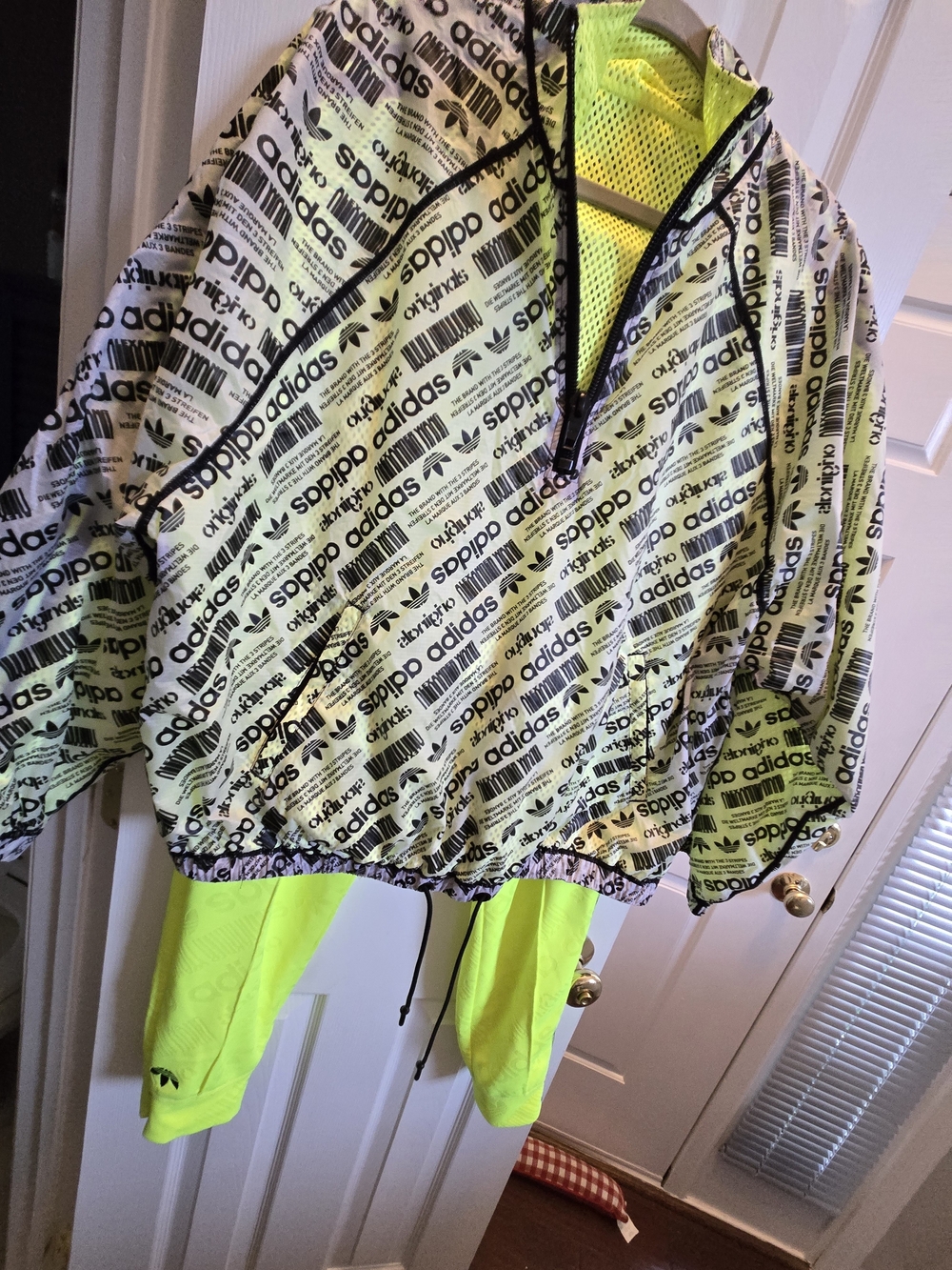 Adidas Unisex Neon Yellow Logo Windbreaker Track Suit
